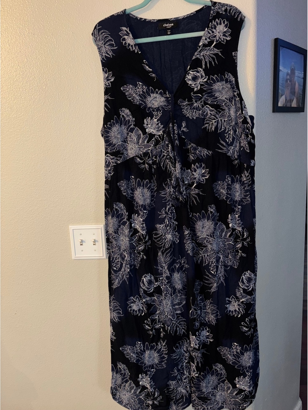 Chelsea Studio Womens Plus Size 4X Blue Black Cotton Viscose Floral Maxi Dress